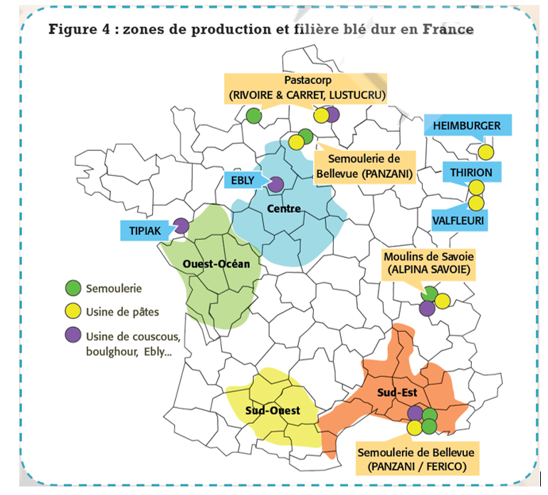 La transformation : les zones de production en France
